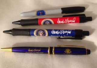 4 Trump Pen = Maga Red & Blue W Signature & White House Sharpie Felt Tip Black