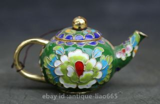 3.  5 " China Green Cloisonne Enamel Bronze Tree Peony Kettle Pot Teapot Teakettle