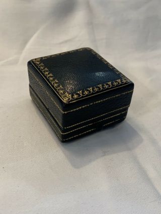 Antique 19th C Ring Case/ Box,  Very Cute Leather W/ Gold Decoration Outside