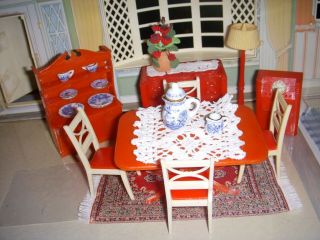 Renwal Red Dining Room Set Plastic Dollhouse Furniture Marx Ideal