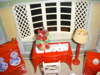 RENWAL RED DINING ROOM SET PLASTIC DOLLHOUSE FURNITURE MARX IDEAL 3