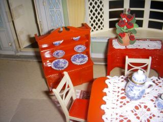RENWAL RED DINING ROOM SET PLASTIC DOLLHOUSE FURNITURE MARX IDEAL 4