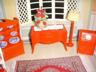 RENWAL RED DINING ROOM SET PLASTIC DOLLHOUSE FURNITURE MARX IDEAL 5