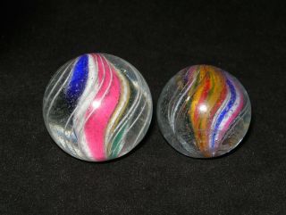 Antique Handmade German Solid Core Swirl Marble Pairing (2)