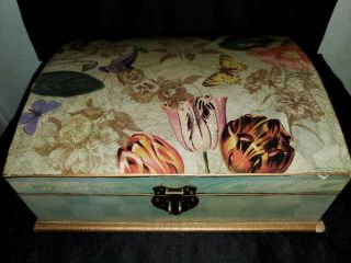 Painted Floral Tulip Butterfly Wood Box Metal Harware 10 " X 8 " X 4 " Gorgeous