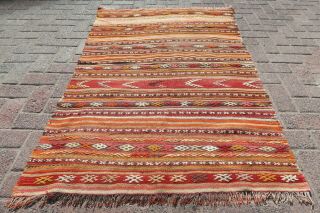 Small Turkish Kilim Rug Door Mat Bedroom Kelim Tapis 40,  1 " X62,  9 " Area Rug Carpet