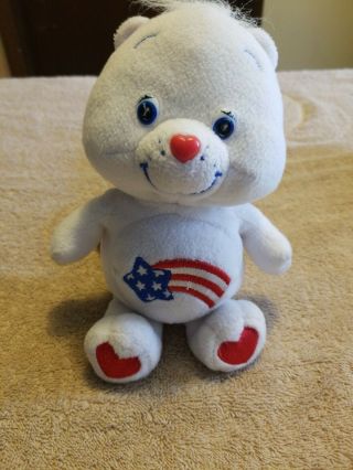 Vintage Care Bears Plush 8 Inches White With American Flag 2002 Number Sr03304