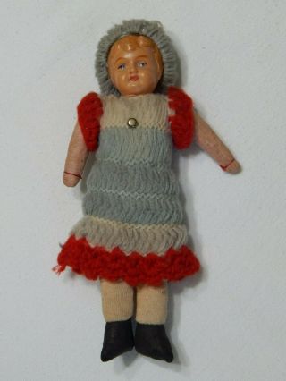 Antique 7.  5 " Doll Celluloid Head Cloth Body Sawdust Filled