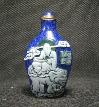 Special Chinese Glass Carve Elephant Riding Design Snuff Bottle///////‘’