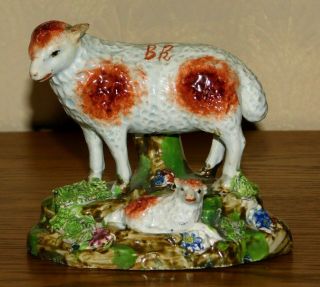 Antique 18th Century Staffordshire Pearlware Figure Of A Sheep C.  1780