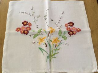 Vintage White Linen Floral Hand Embroidered Cushion Cover 44cmx48cm
