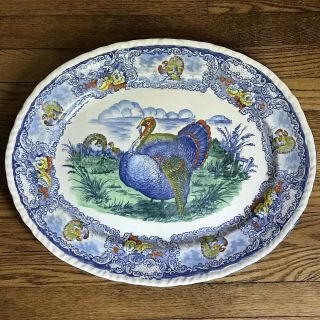 Antique Rowland Marsellus Anchor Pottery Polychrome Staffordshire Turkey Platter