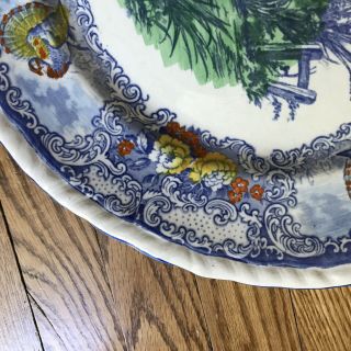 Antique Rowland Marsellus Anchor Pottery Polychrome Staffordshire Turkey Platter 6