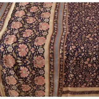 Sanskriti Vintage Blue Saree 100 Pure Silk Printed 5 Yard Sari Craft Fabric 4