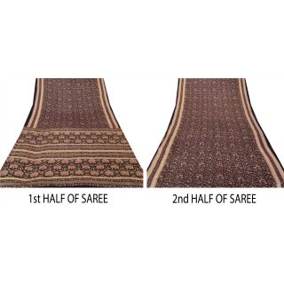 Sanskriti Vintage Blue Saree 100 Pure Silk Printed 5 Yard Sari Craft Fabric 5