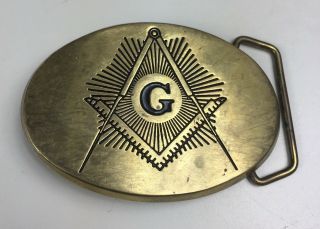 Vintage Masonic " G " Freemason Fraternal Solid Brass Baron Belt Buckle