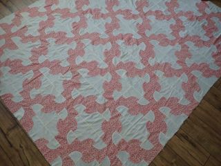Antique C1880s Double Pink Floral Drunkards Patch Quilt Top Hand Pieced