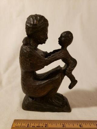 Antique Wood Folk Art Black Americana Slave Carved Woman And Child Some Damage