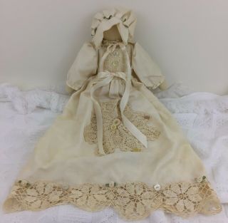 Handmade Cloth Doll Baby Vintage Primitive No Face Fabric Rag Folk Art 17” Dress