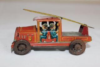 Antique 1930s Paya Spain Penny Toy Tin Litho Fire Ladder Truck No Tippco Arnold