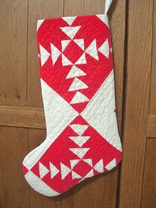 Stocking From 1900 - 20s Quilt Wild Goose Chase Pattern Lovely Red & White 1