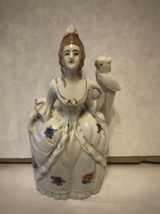 19 Estate Find Antique Wall Pocket Vase Colonial Lady W/ Parrot On Shoulder