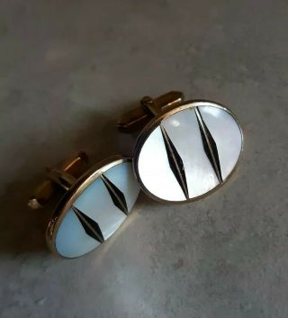 True Vintage Cats Eye Stone Gold Fill ? Cufflinks 1950s Made In Germany