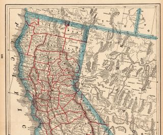 1898 Antique California Map Vintage State Map Of California 5391