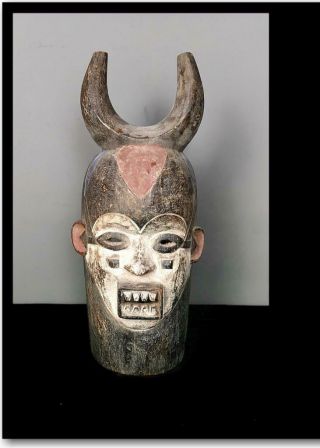 Old Tribal Large Igbo Spirit Mask With Horns - - Nigeria