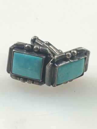 Vintage Sterling Silver & Turquoise Cuff Links