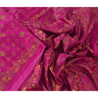 Sanskriti Vintage Pink Saree 100 Pure Silk Printed Floral Sari Craft Fabric