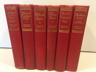 Antique Set Of Six Collectible Charles Dickens Books Novels By T.  Nelson & Sons