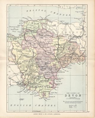 An Vintage Map Of Devon,  Showing Parliamentary Division In Colour