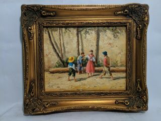 Ornate Framed,  Hand Painted,  Oil Painting 8x10 Inch,  Kids,  Children,  Play,  Game