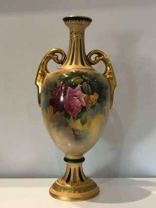 Antique Crown Devon Hand Painted With Roses Two Handled Vase,  Signed G.  Cox