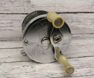 Vintage Jc Higgins Reel 300 With Etched Jumping Bass For Fishing Rod Pole