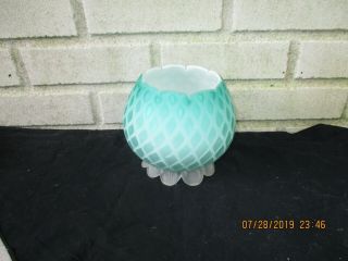 Antique Art Glass Rose Bowl Large,  Footed,  Quilted Satin Glass Gorgeous