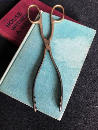 Vintage Solid Brass Fire Place Tongs Hot Log Coal Scissors B14