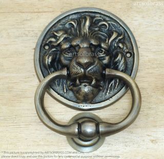 5.  70 " Vintage Solid Brass Lion King Head Front Door Knocker With Door Protector