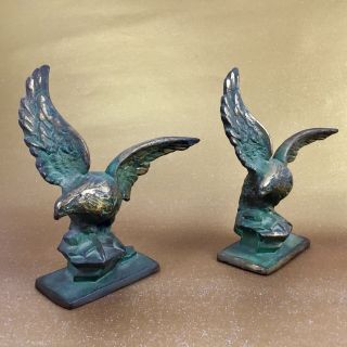 Antique Cast Iron Bronzed Eagle Bookends Rare Detailed Set 4