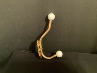 Vintage Antique Brass Double Wall Hook White Ceramic Knobs