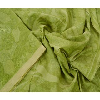 Sanskriti Vintage Green Saree 100 Pure Silk Floral Printed Sari Craft Fabric