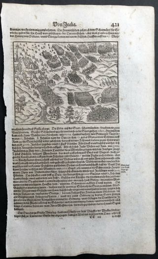 1628 Munster Antique Print The Battle Of Marignano 1515,  Italian Wars