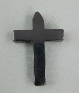 Antique Victorian Carved Black Jet Mourning Cross Pendant Religious Christianity