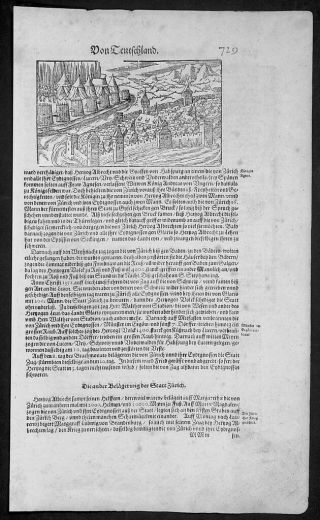1628 Munster Antique Print,  Siege Of Zurich Switzerland