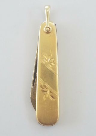 18k Gold On Sterling Silver Folding Pocket Key Chain Antique Knife