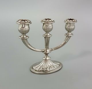 Vintage Silver Plate Miniature 3 - Sconce Candelabra Candle Holder Oval Base Retro