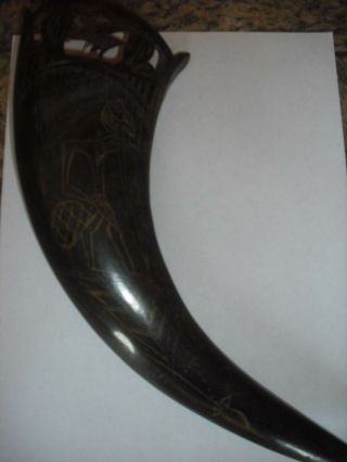 Antique Carved Bull Horn,  Wall Pocket