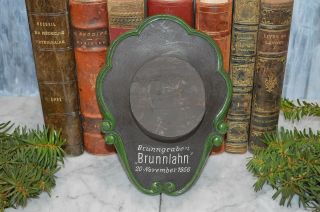 Antique Black Forest Wood German Shield Plaque Deer Antler Trophy Mounting 1956
