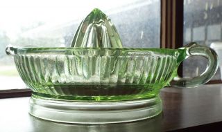 Old Antique Large Green Depression Glass Reamer Citrus Juicer W/ Handle